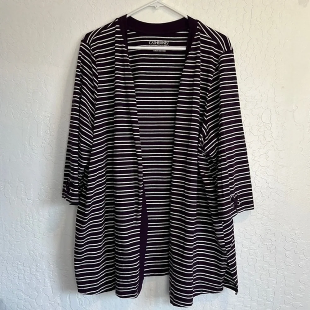 Catherine’s Striped Purple white 2X cardigan light sweater
